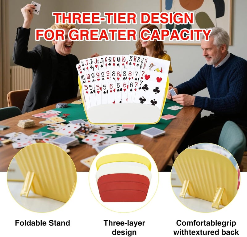 GEDEUBAN 4 PCS 3 Layers Design Playing Card Holders for Adults, Cards Holder with Foldable Stand - Image 3